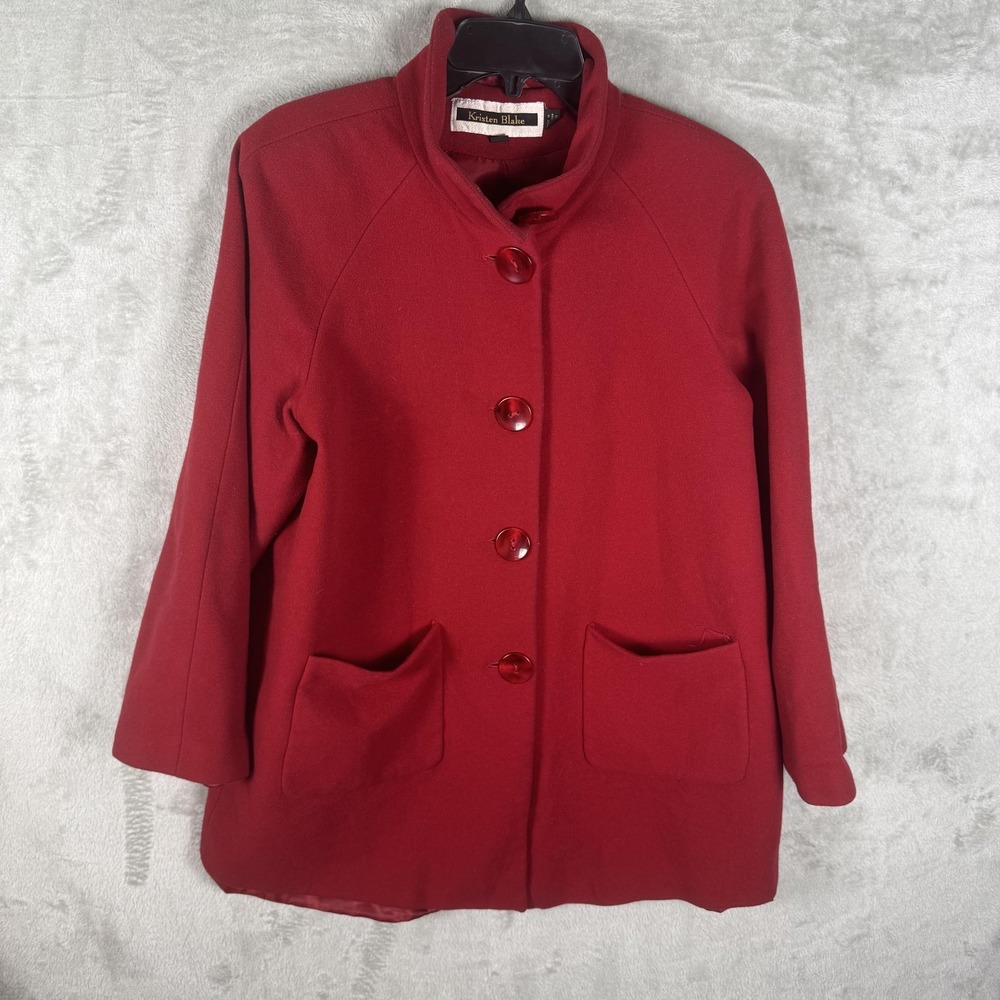 Kristen Blake Coat Womens 14 Wool Blend Button Front Pockets Classic Fall Winter
